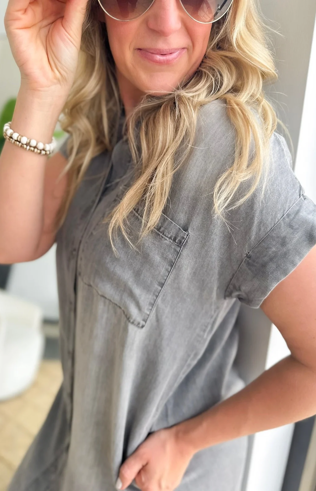Dark Denim Short Sleeve Shirt Midi Dress Large