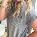 Dark Denim Short Sleeve Shirt Midi Dress