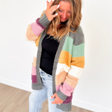 Multicolored Open Front Knit Cardigan