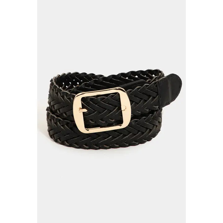 Braided Faux Leather Belt with Gold Buckle