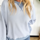 Grey Stripe Drop Shoulder Pullover