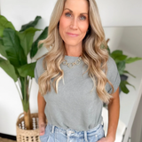 Dusty Blue Cuff Short Sleeve Top