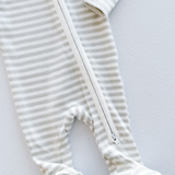 Grey/White Striped Ribbed Footie