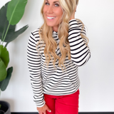 Skylar Black and White Striped Hooded Pullover