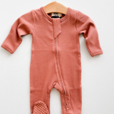 Organic Cotton Ribbed Footie - Dusty Rose