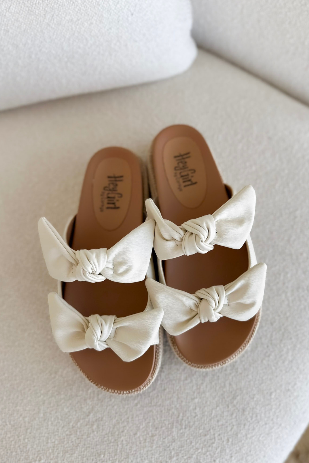 Ivory Knotted Double Strap Wedge