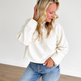 Cream Ribbed 1/2 Zip Cropped Pullover
