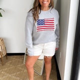 Grey Knit American Flag Sweater