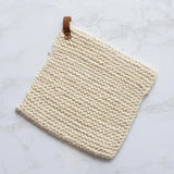 Knitted Pot Holder w/ Leather Strap