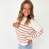Oatmeal & Rust Ribbed Striped Knit Sweater
