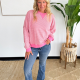 Pink Stripe Drop Shoulder Pullover