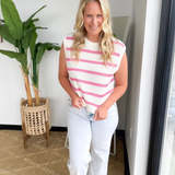 Ivory Knit Pink Stripe Sleeveless Top