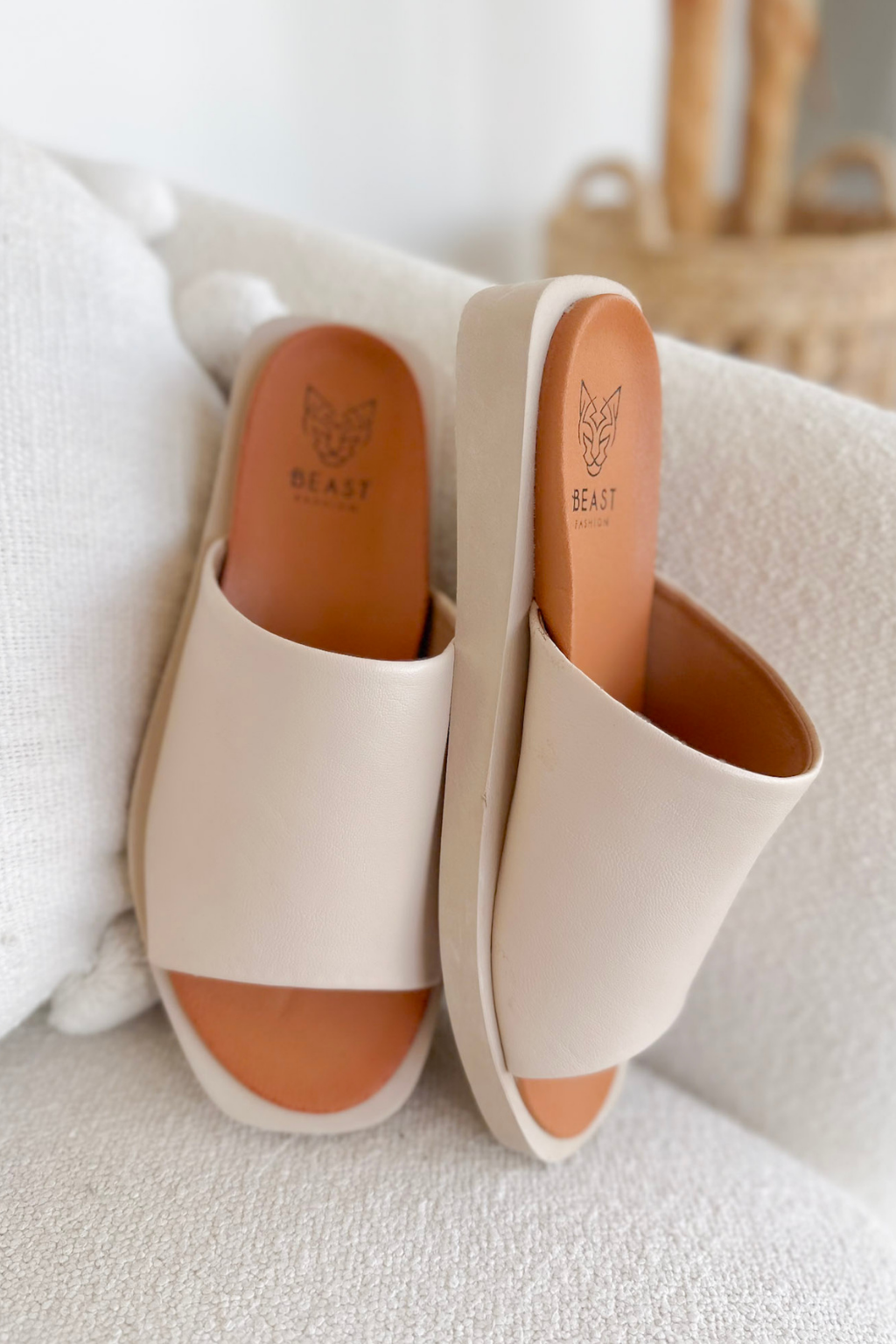 Nude Slip On Platform Sandals
