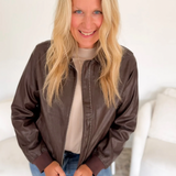 Classic Brown Leather Bomber Jacket
