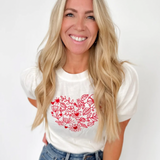 Heart Floral Stitching Puff Sleeve Top