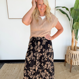 Mocha & Black Floral Midi Skirt