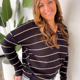 Mariah Striped V-Neckline Knit Top