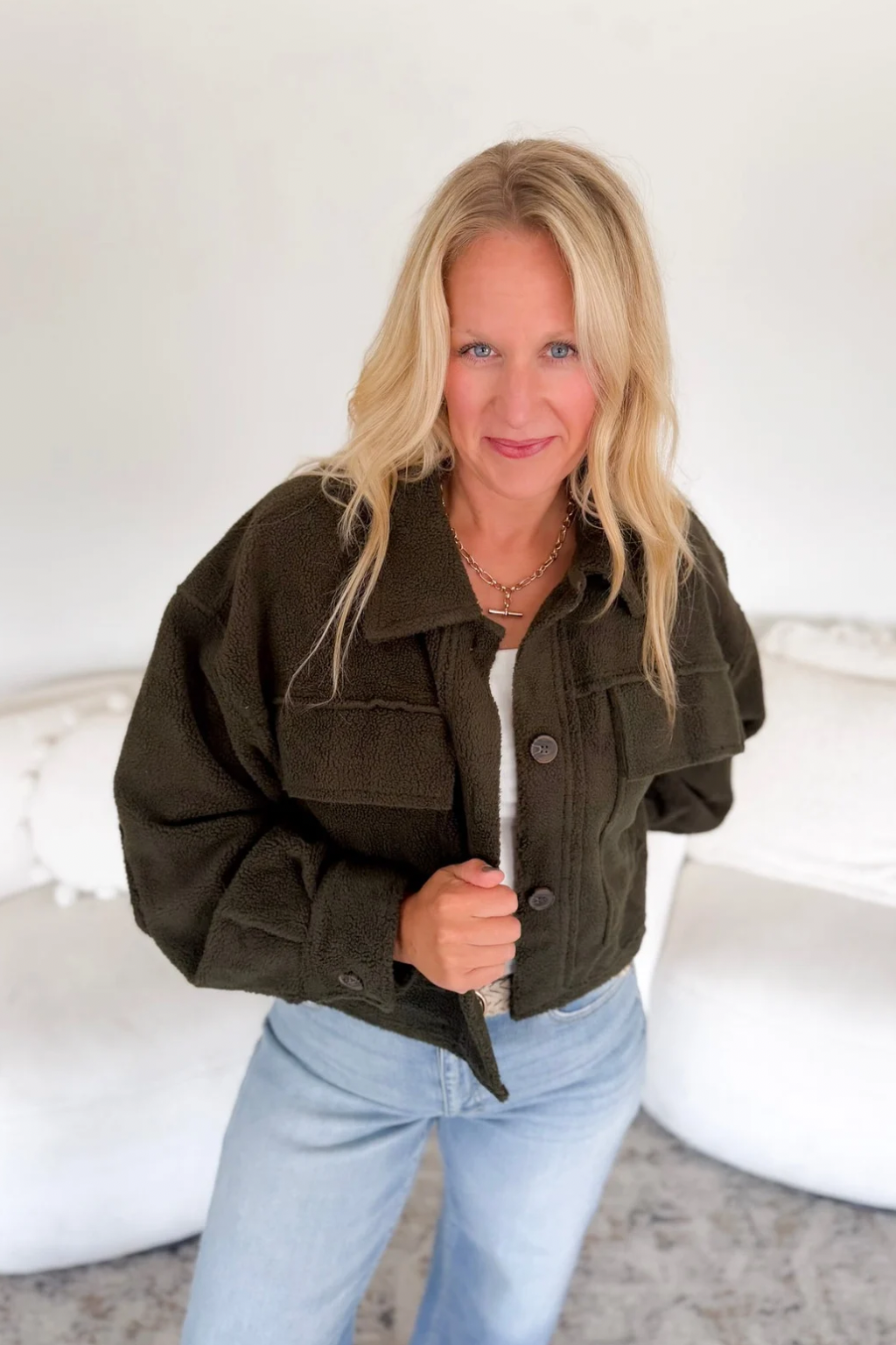 Olive Fleece Oversized Jacket