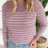 Dark Lavender White Striped Long Sleeve Top