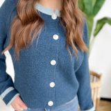 Two Tone Blue Knit Button Cardigan