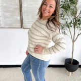 Taupe Knit Sprinkled Thin Striped Top