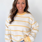 Lemon Striped Oversized White Sweater