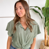 Olive Front Twist Crop Top