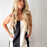 Black/Oatmeal Striped Linen Mini Dress
