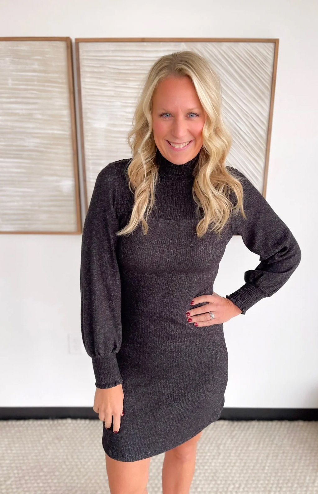 creative cocktail dress Black Soft Knit Long Sleeve Midi Dress Small
