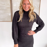 Black Soft Knit Long Sleeve Midi Dress