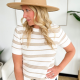 Ivory/Taupe Stripe Short Sleeve Knit Top