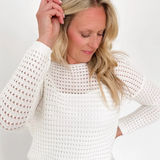 Wide Crew Neck Crochet Ivory Sweater
