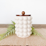 Stoneware Canister w/ Raised Dots & Wood Lid