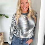 Teal Striped Lightweight Long Sleeve Top