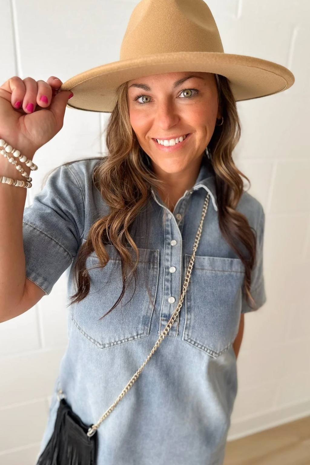 Collared Short Sleeve Denim Dress