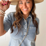 Collared Short Sleeve Denim Dress