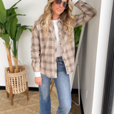 Mushroom Plaid Button Down Top