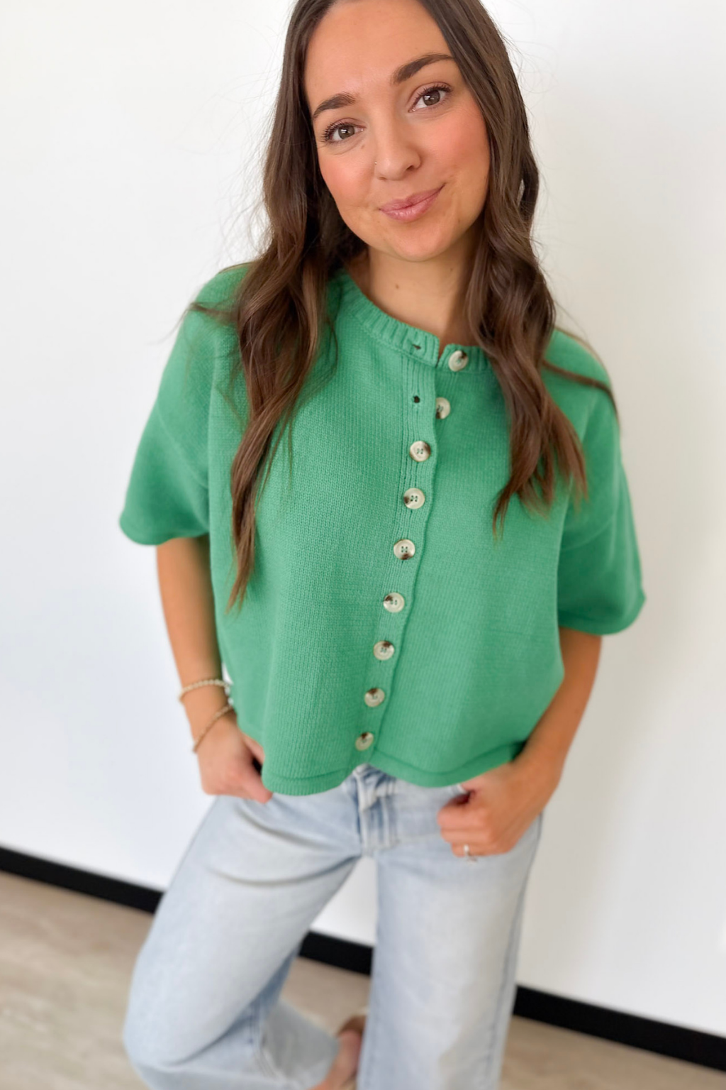 Button Up Short Sleeve Knit Cardigan (2 Colors)