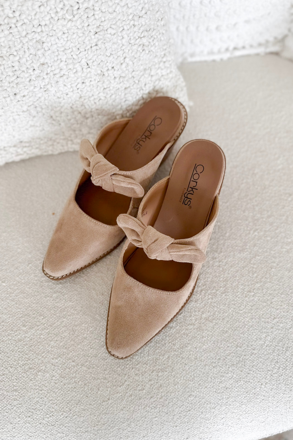 Camel Suede Slip on Heeled Mules