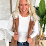 Mocha Puffer Vest with Contrast Hood