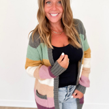 Multicolored Open Front Knit Cardigan