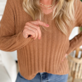 Ribbed V Neck Sweater With Drop Shoulder