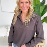 Grey Contrast Waffle Knit 1/2 Zip Pullover