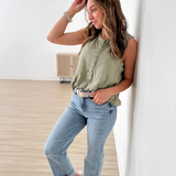 Olive Sleeveless Top with Buttons