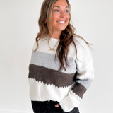 Color Block Zigzag Soft Knit Ivory Sweater