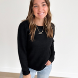 Black Soft Knit Puff Long Sleeve Sweater