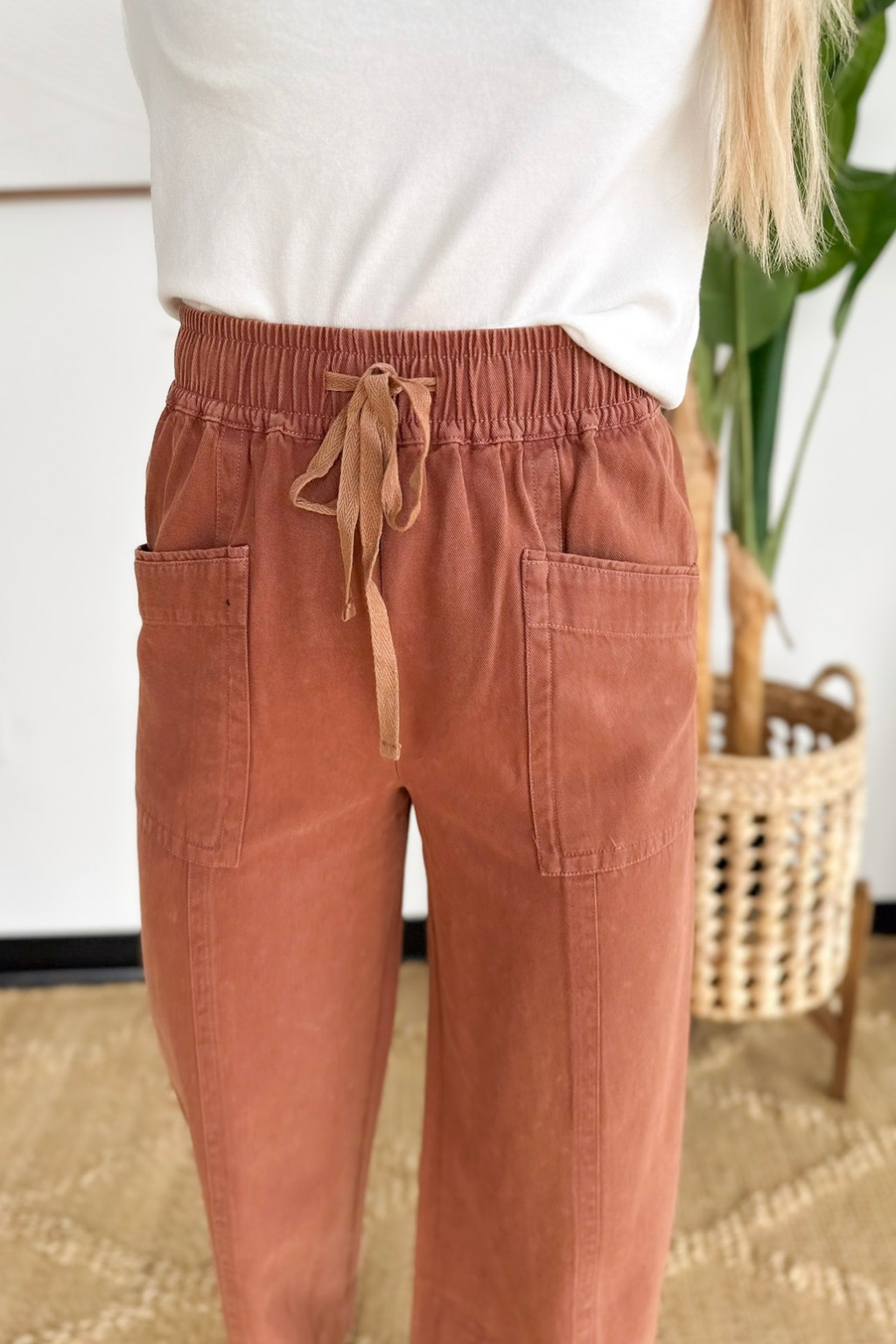 Annie Elastic Waistband Wide Leg Pants