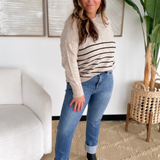 Khaki/Black Striped Long Sleeve Sweater