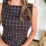 Black Grid Pattern Mini Dress