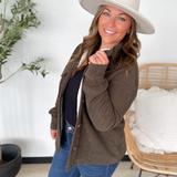 Brown Ribbed Button Up Jacket